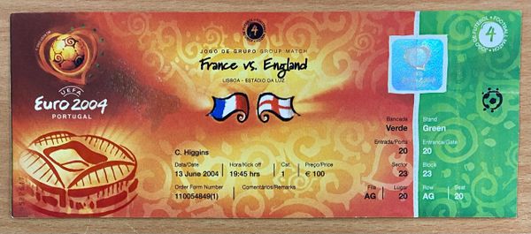 2004 ORIGINAL UNUSED EUROPEAN CHAMPIONSHIPS 1ST ROUND TICKET ENGLAND V FRANCE @LISBON