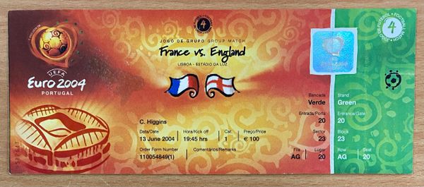2004 ORIGINAL UNUSED EUROPEAN CHAMPIONSHIPS 1ST ROUND TICKET ENGLAND V FRANCE @LISBON