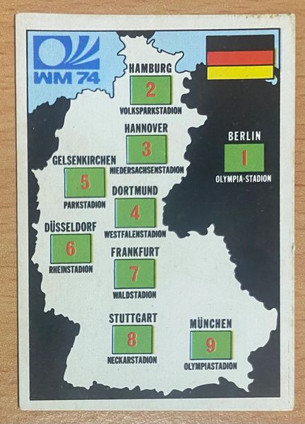 1974 WORLD CUP PANINI ORIGINAL UNUSED STICKER VENUE MAP 69