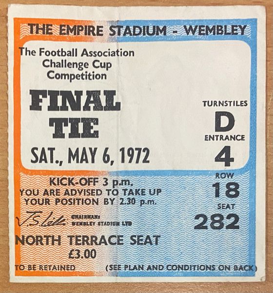 1972 ORIGINAL FA CUP FINAL TICKET ARSENAL V LEEDS UNITED