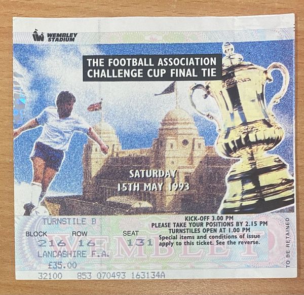 1993 ORIGINAL FA CUP FINAL TICKET ARSENAL V SHEFFIELD WEDNESDAY B 216 16 131