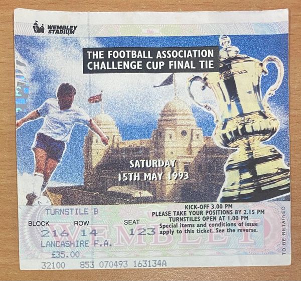 1993 ORIGINAL FA CUP FINAL TICKET ARSENAL V SHEFFIELD WEDNESDAY B 216 14 123