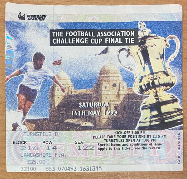 1993 ORIGINAL FA CUP FINAL TICKET ARSENAL V SHEFFIELD WEDNESDAY B 216 14 122