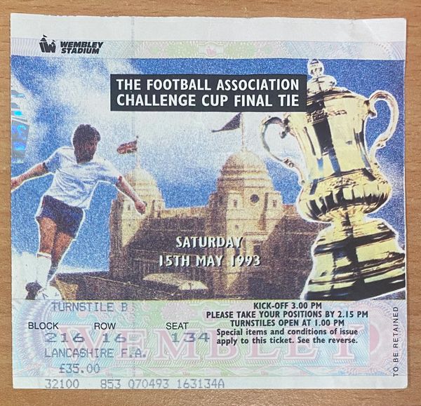 1993 ORIGINAL FA CUP FINAL TICKET ARSENAL V SHEFFIELD WEDNESDAY B 216 16 134