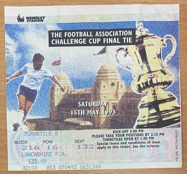 1993 ORIGINAL FA CUP FINAL TICKET ARSENAL V SHEFFIELD WEDNESDAY B 216 16 132