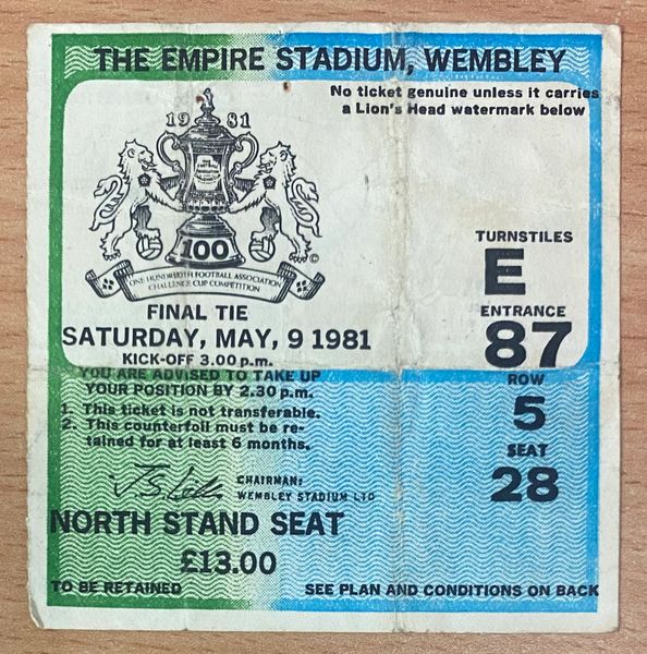 1981 ORIGINAL FA CUP FINAL TICKET TOTTENHAM V MANCHESTER CITY E87 5 28