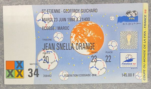 1998 ORIGINAL WORLD CUP 1ST ROUND TICKET SCOTLAND V MOROCCO @ ST ETIENNE