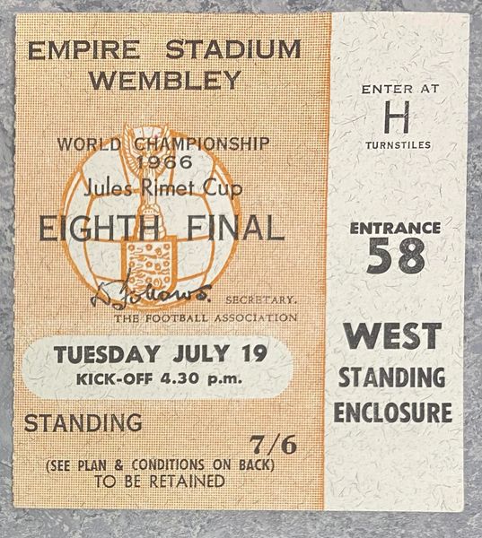 1966 ORIGINAL WORLD CUP 1st ROUND TICKET URUGUAY V MEXICO @ WEMBLEY H58 116