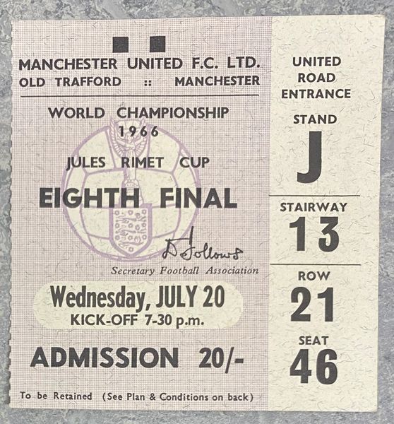 1966 ORIGINAL WORLD CUP 1ST ROUND TICKET HUNGARY V BULGARIA @ OLD TRAFFORD