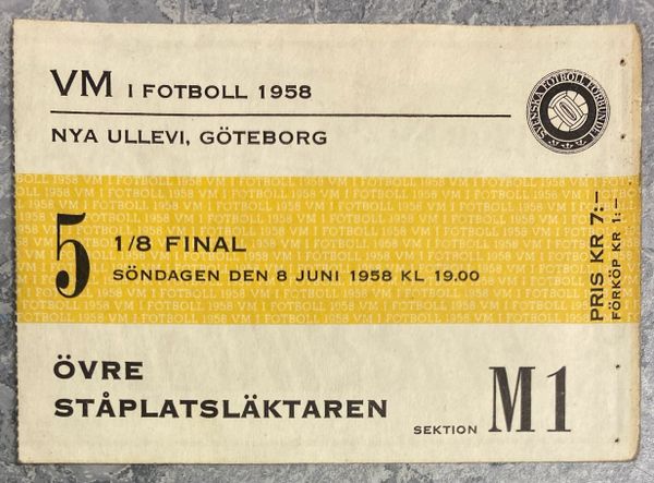 1958 ORIGINAL WORLD CUP 1ST ROUND TICKET ENGLAND V SOVIET UNION @ GOTHENBURG