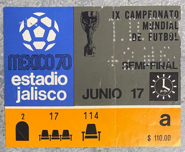 1970 ORIGINAL WORLD CUP SEMI FINAL TICKET BRAZIL V URUGUAY @ESTADIO JALISCO