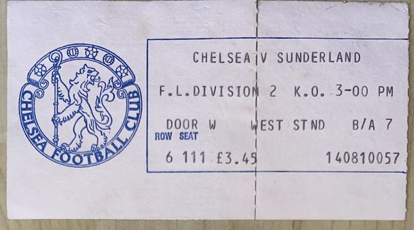 1979/80 ORIGINAL DIVISION TWO TICKET CHELSEA V SUNDERLAND