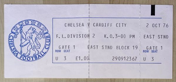 1976/77 ORIGINAL DIVISION TWO UNUSED TICKET CHELSEA V CARDIFF CITY