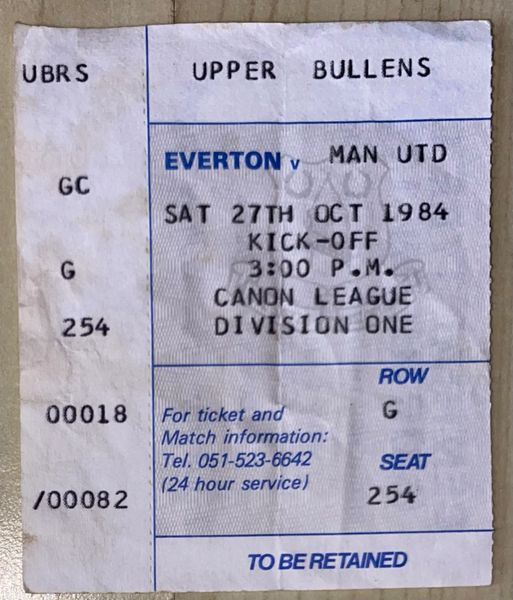 1984/85 ORIGINAL DIVISION ONE TICKET EVERTON V MANCHESTER UNITED