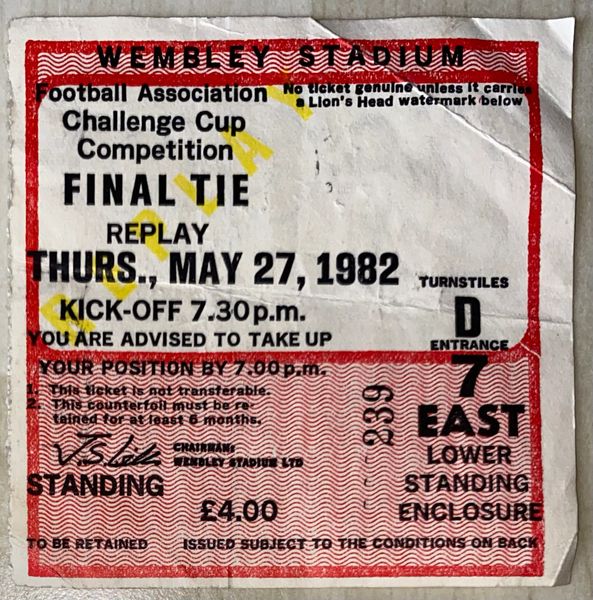 1982 ORIGINAL FA CUP FINAL REPLAY TICKET TOTTENHAM V QUEENS PARK RANGERS D7 239 (SPURS ALLOCATION)