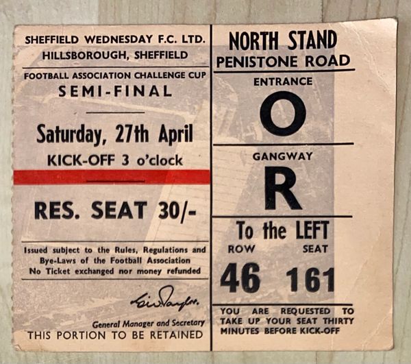 1963 ORIGINAL FA CUP SEMI FINAL TICKET LEICESTER CITY V LIVERPOOL O R 46 161 @HILLSBOROUGH