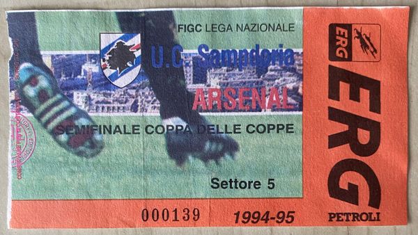 1994/95 ORIGINAL EUROPEAN CUP WINNERS CUP SEMI FINAL 2ND LEG SAMPDORIA V ARSENAL