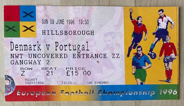 1996 ORIGINAL EURO 96 1ST ROUND TICKET PORTUGAL V DENMARK @HILLSBOROUGH SHEFFIELD