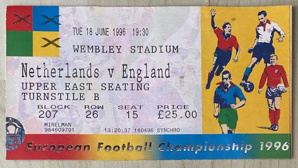 1996 ORIGINAL EURO 96 1ST ROUND TICKET NETHERLANDS V ENGLAND @WEMBLEY, LONDON