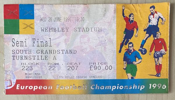 1996 ORIGINAL EURO 96 SEMI FINAL TICKET GERMANY V ENGLAND @WEMBLEY, LONDON