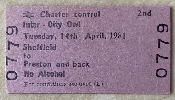 1980/81 ORIGINAL BRITISH RAIL FOOTBALL SPECIAL TICKET DIVISION TWO SHEFFIELD WEDNESDAY AT PRESTON