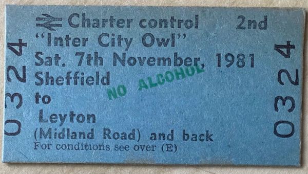 1981/82 ORIGINAL BRITISH RAIL FOOTBALL SPECIAL TICKET DIVISION TWO SHEFFIELD WEDNESDAY AT ORIENT