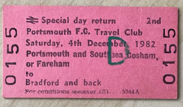 1982/83 ORIGINAL BRITISH RAIL FOOTBALL SPECIAL DIVISION THREE PORTSMOUTH AT BRADFORD CITY