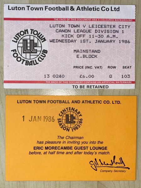 1985/86 ORIGINAL DIVISION ONE TICKET LUTON TOWN V LEICESTER CITY