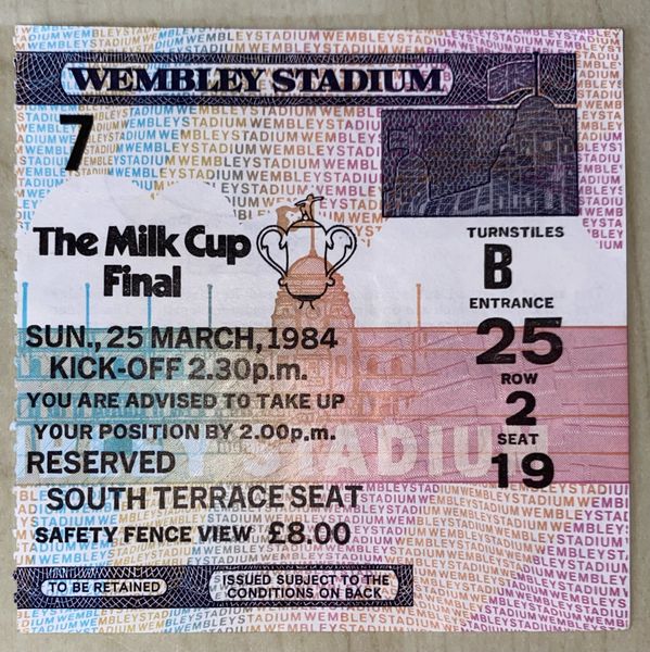 1984 ORIGINAL MILK LEAGUE CUP FINAL TICKET EVERTON V LIVERPOOL B25 2 19