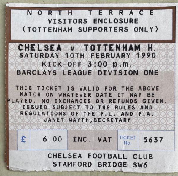 1989/90 ORIGINAL DIVISION ONE TICKET CHELSEA V TOTTENHAM HOTSPUR (VISITORS END)