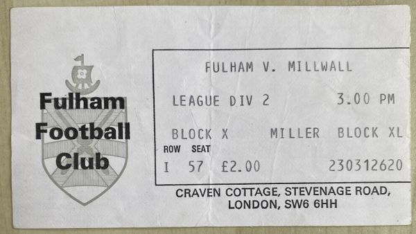 1976/77 ORIGINAL DIVISION TWO TICKET FULHAM V MILLWALL