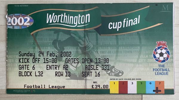 2002 ORIGINAL WORTHINGTON CUP FINAL TICKET TOTTENHAM HOTSPUR V BLACKBURN ROVERS @CARDIFF