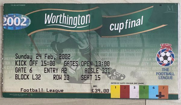 2002 ORIGINAL WORTHINGTON CUP FINAL TICKET TOTTENHAM HOTSPUR V BLACKBURN ROVERS @CARDIFF