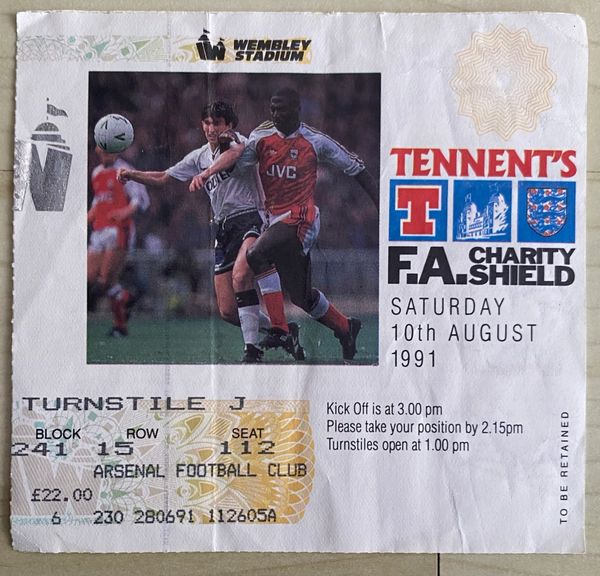 1991 ORIGINAL CHARITY SHIELD TICKET ARSENAL V TOTTENHAM HOTSPUR (ARSENAL ALLOCATION)