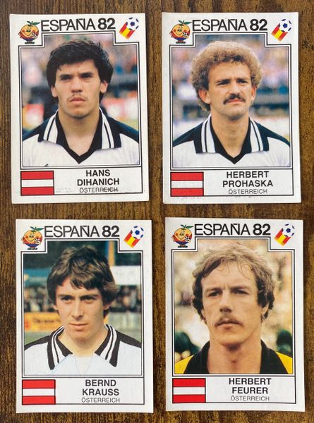 4 X 1982 ESPANA 82 WORLD CUP PANINI ORIGINAL UNUSED STICKERS PLAYERS AUSTRIA OSTERREICH