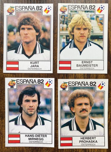 4 X 1982 ESPANA 82 WORLD CUP PANINI ORIGINAL UNUSED STICKERS PLAYERS AUSTRIA OSTERREICH