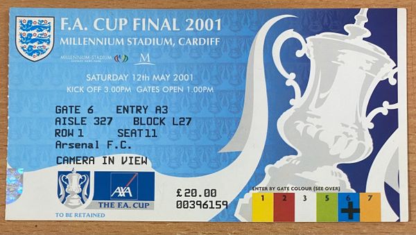 2001 ORIGINAL FA CUP CUP FINAL TICKET ARSENAL V LIVERPOOL @CARDIFF (ARSENAL ALLOCATION)