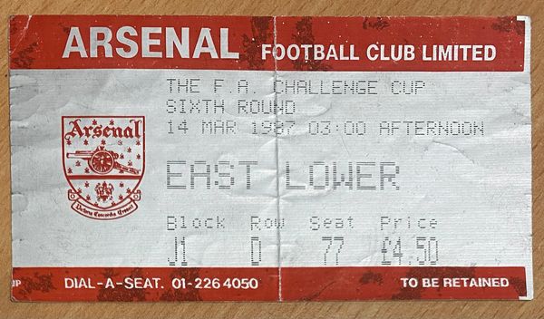 1986/87 ORIGINAL FA CUP 6TH ROUND TICKET ARSENAL V WATFORD