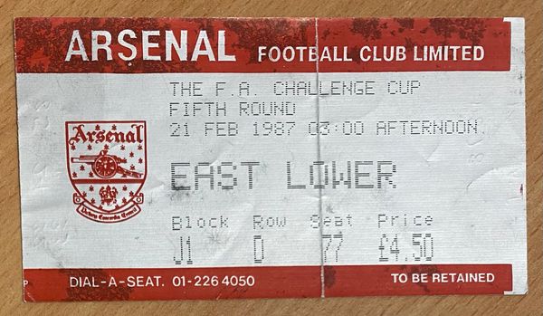 1986/87 ORIGINAL FA CUP 5TH ROUND TICKET ARSENAL V BARNSLEY