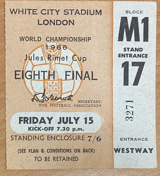1966 ORIGINAL WORLD CUP 1ST ROUND TICKET FRANCE URUGUAY @ WHITE CITY M1 17 3271