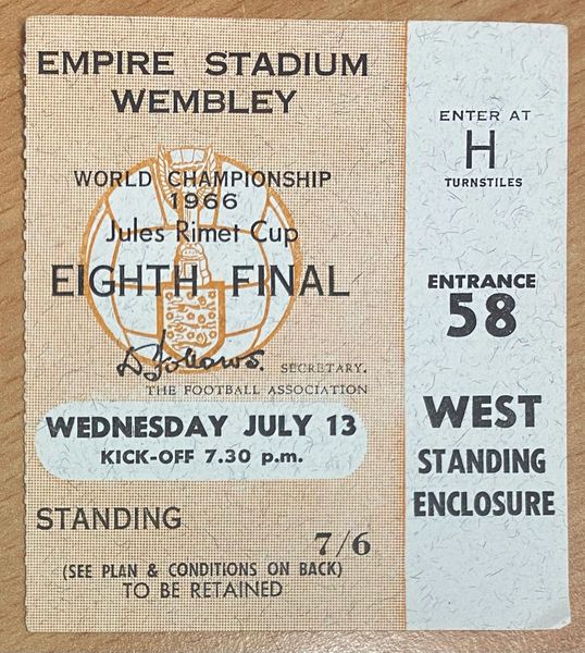 1966 ORIGINAL WORLD CUP 1st ROUND TICKET FRANCE V MEXICO @ WEMBLEY H 58 116