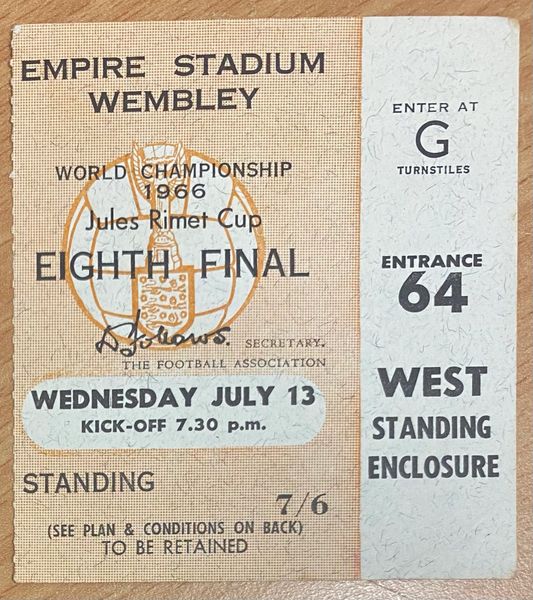 1966 ORIGINAL WORLD CUP 1st ROUND TICKET FRANCE V MEXICO @ WEMBLEY G 64 302
