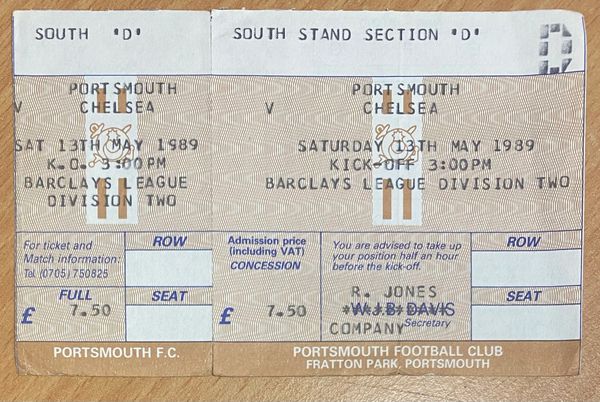 1988/89 ORIGINAL UNUSED DIVISION TWO TICKET PORTSMOUTH V CHELSEA