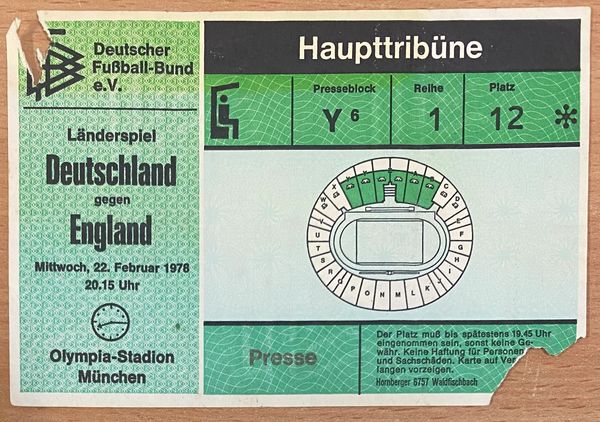 1978 FRIENDLY INTERNATIONAL TICKET WEST GERMANY V ENGLAND @ MUNICH