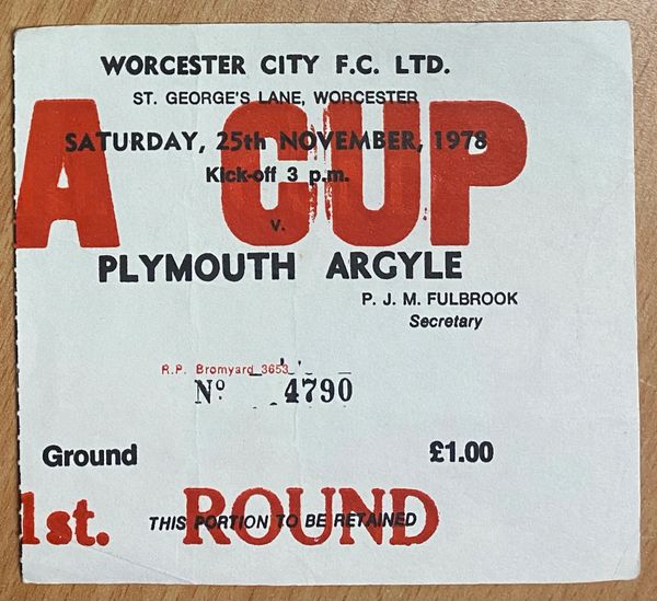 1978/79 ORIGINAL FA CUP 1ST ROUND TICKET WORCESTER CITY V PLYMOUTH ARGYLE