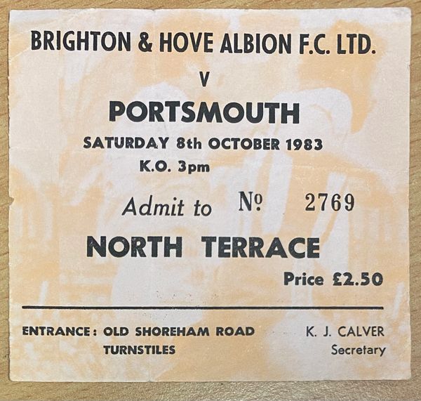 1983/84 ORIGINAL DIVISION TWO TICKET BRIGHTON & HOVE ALBION V PORTSMOUTH