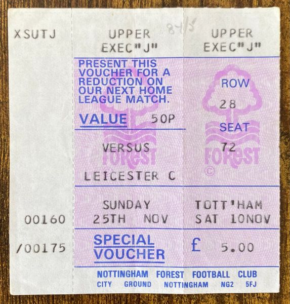 1984/85 ORIGINAL DIVISION ONE TICKET NOTTINGHAM FOREST V TOTTENHAM HOTSPUR