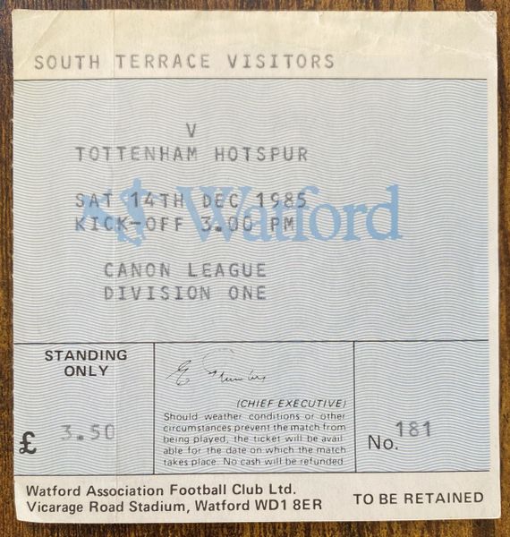 1985/86 ORIGINAL DIVISION ONE TICKET WATFORD V TOTTENHAM HOTSPUR (VISITORS ALLOCATION)