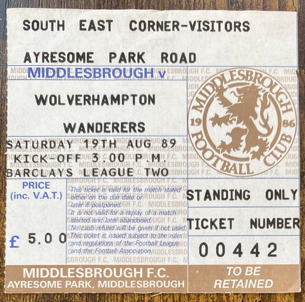 1989/90 ORIGINAL DIVISION TWO TICKET MIDDLESBROUGH V WOLVERHAMPTON WANDERERS (VISITORS END)