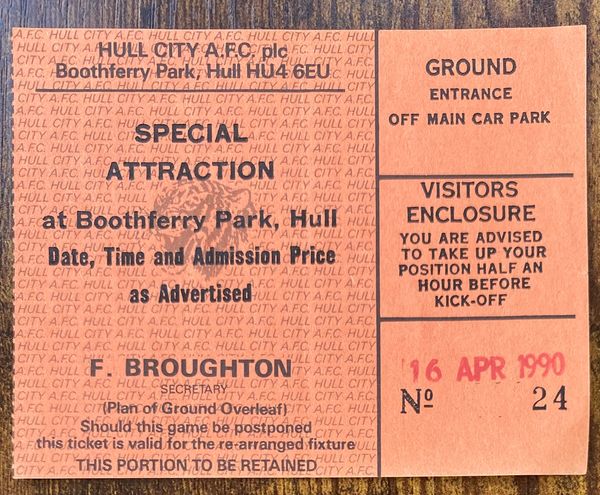 1989/90 ORIGINAL DIVISION TWO TICKET HULL CITY V WOLVERHAMPTON WANDERERS (VISITORS END)